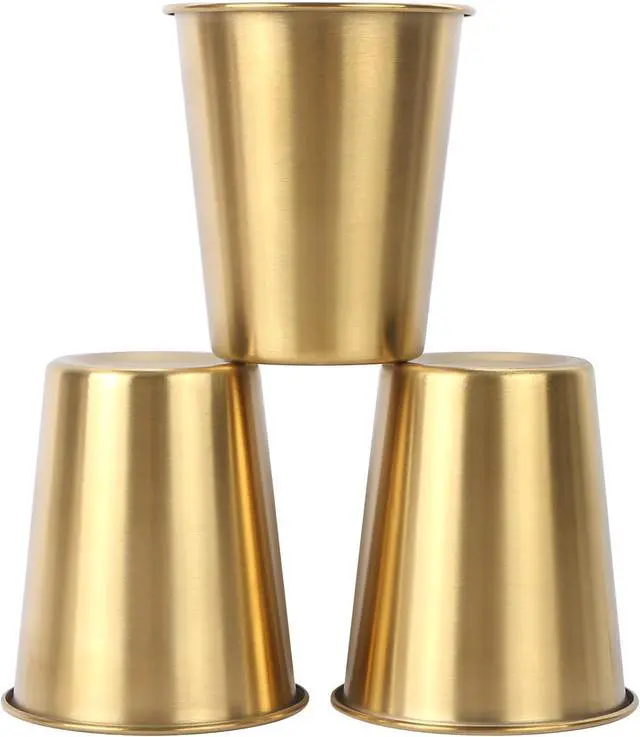 Main image of 3 Pack 10.5 Ounce 300ml Stainless Steel Cups Beer Cups Shatterproof Pint Drinking Cups Metal Drinking Glasses for Kids and Adults (Gold)