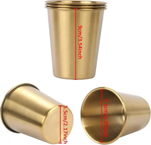 Alt view image 2 of 7 - 3 Pack 10.5 Ounce 300ml Stainless Steel Cups Beer Cups Shatterproof Pint Drinking Cups Metal Drinking Glasses for Kids and Adults (Gold)
