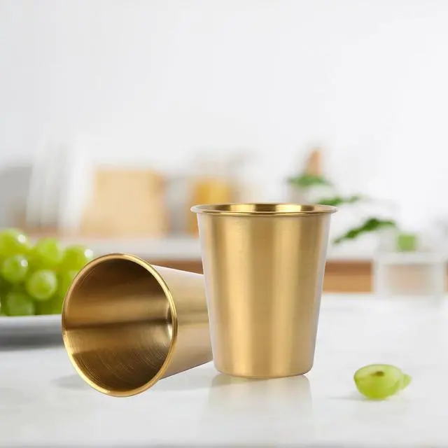 Alt view image 4 of 7 - 3 Pack 10.5 Ounce 300ml Stainless Steel Cups Beer Cups Shatterproof Pint Drinking Cups Metal Drinking Glasses for Kids and Adults (Gold)