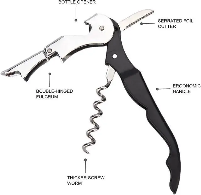Alt view image 2 of 7 - Waiter Corkscrew Professional Wine Opener with Foil Cutter,Manual Wine Bottle Opener for Servers, Bartenders and Waiter (1, Black)