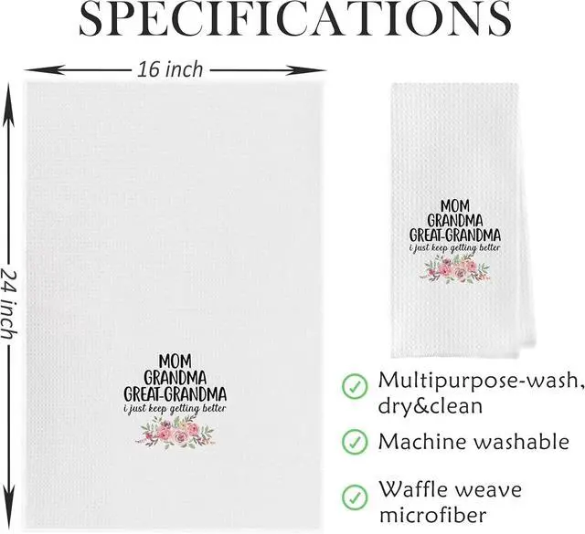 Alt view image 5 of 5 - Great Grandma Dish Towels - Great Grandma Gifts Waffle Weave Kitchen Towels, Grandma Hand Towel, Grandma Tea Towel, Grandma Gifts from Grandson Granddaughter (16×24 Inches)