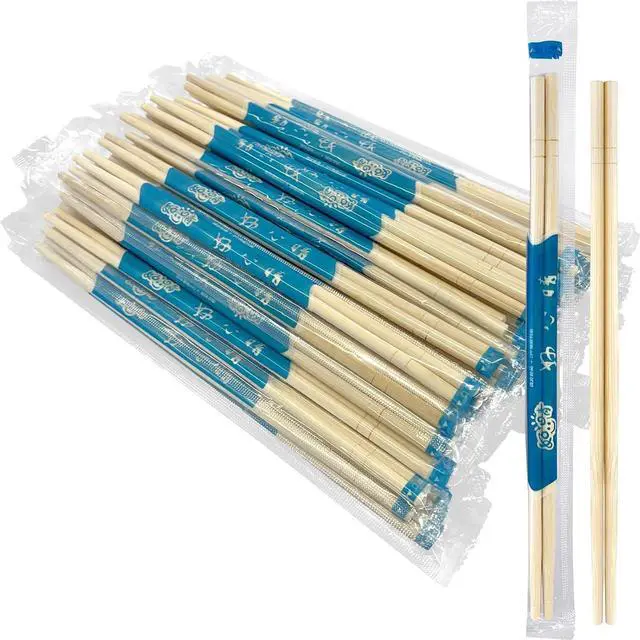 Main image of 52USA Disposable Bamboo Chopsticks (100 Sets), 9'' Long Chinese Chopsticks | Individually Wrapped, Wooden Chopsticks, Clear Bag, Bulk