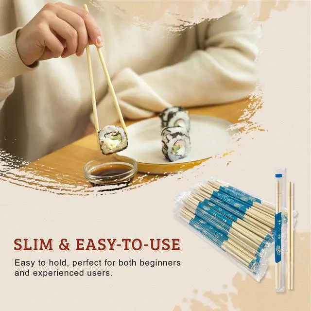 Alt view image 4 of 7 - 52USA Disposable Bamboo Chopsticks (100 Sets), 9'' Long Chinese Chopsticks | Individually Wrapped, Wooden Chopsticks, Clear Bag, Bulk