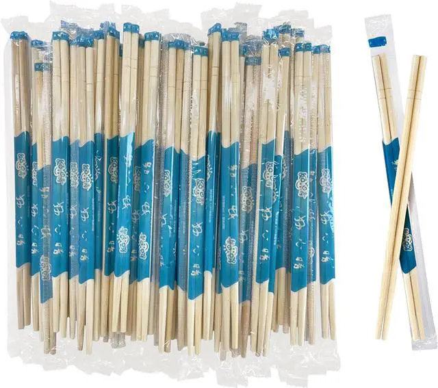 Alt view image 3 of 7 - 52USA Disposable Bamboo Chopsticks (100 Sets), 9'' Long Chinese Chopsticks | Individually Wrapped, Wooden Chopsticks, Clear Bag, Bulk
