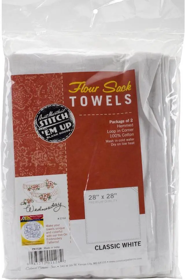 Alt view image 2 of 2 - Aunt Martha's White Flour Sack Dish Towels, Size 28-Inch by 28-Inch, 2 Per Pack