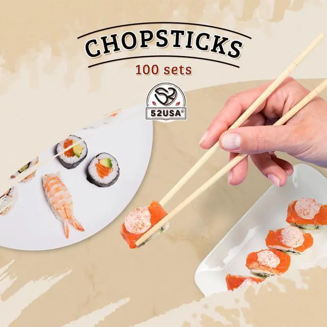 Alt view image 5 of 7 - 52USA Disposable Bamboo Chopsticks (100 Sets), 9'' Long Chinese Chopsticks | Individually Wrapped, Wooden Chopsticks, Clear Bag, Bulk