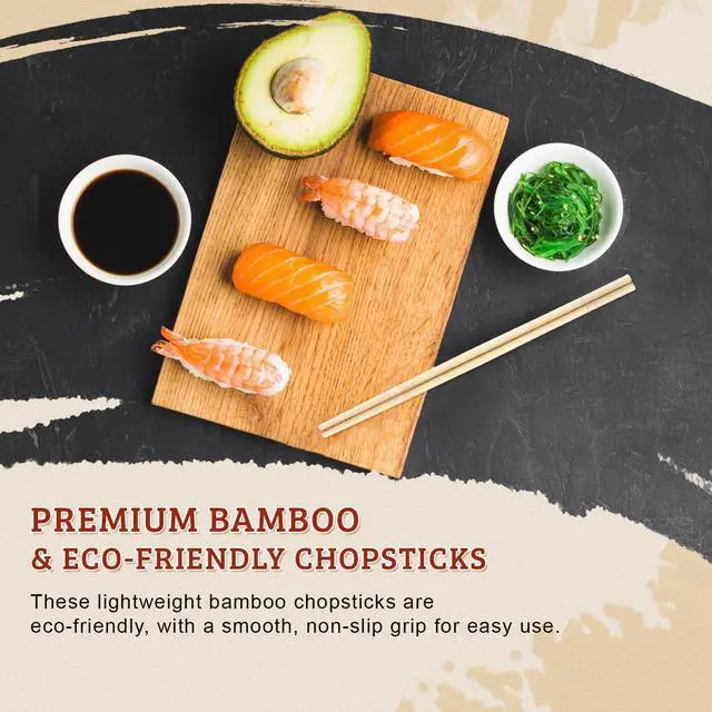 Alt view image 6 of 7 - 52USA Disposable Bamboo Chopsticks (100 Sets), 9'' Long Chinese Chopsticks | Individually Wrapped, Wooden Chopsticks, Clear Bag, Bulk