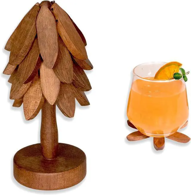 Main image of Yuoyar Wooden Tree-Shaped Coasters Set for Coffee Table, Kitchen