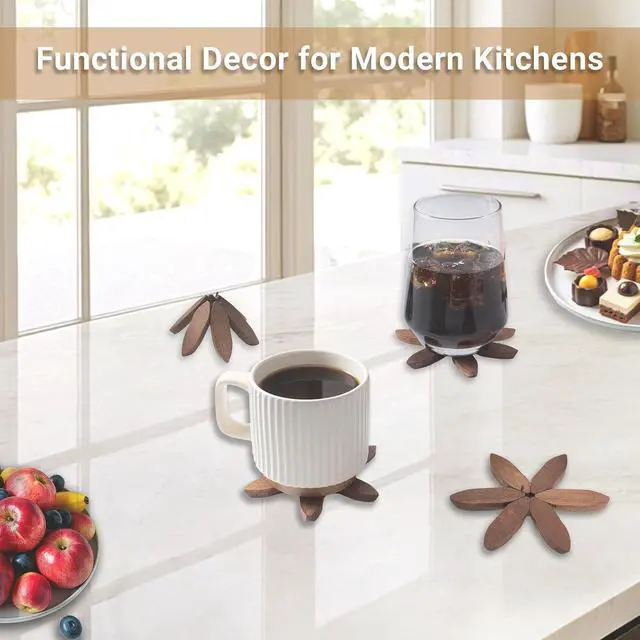 Alt view image 5 of 7 - Yuoyar Wooden Tree-Shaped Coasters Set for Coffee Table, Kitchen