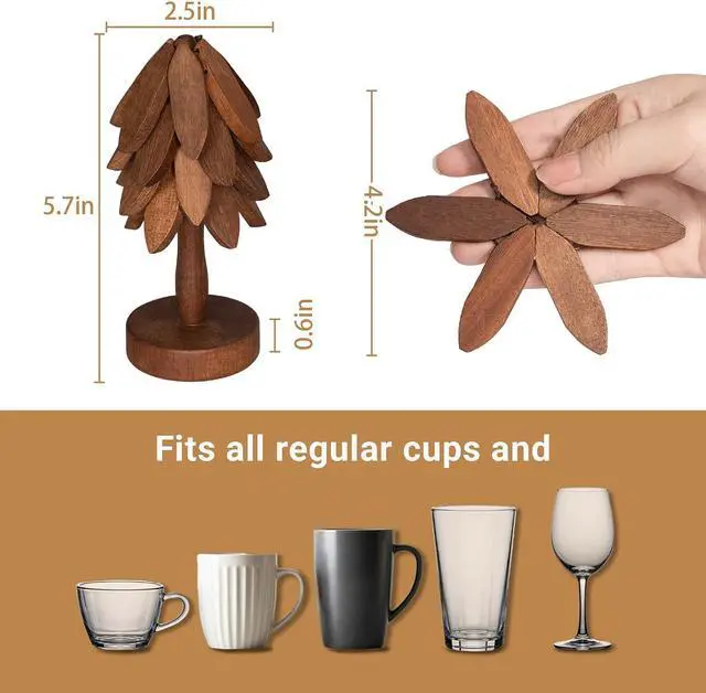 Alt view image 6 of 7 - Yuoyar Wooden Tree-Shaped Coasters Set for Coffee Table, Kitchen