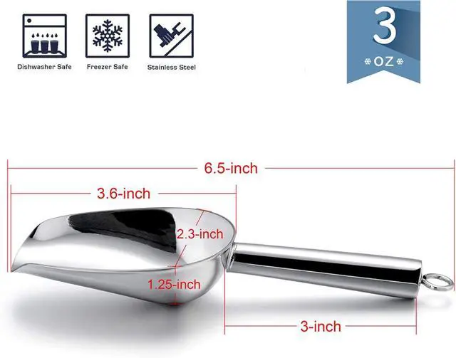 Alt view image 2 of 7 - E-far Mini Ice Scoop Set of 2, 3 Ounce Stainless Steel Scoops for Freezer | Ideal for Ice Cube/Candy/Flour/Sugar, Metal Utility Scoop for Canister/Baking/Kitchen Pantry, Rust Proof & Dishwasher Safe