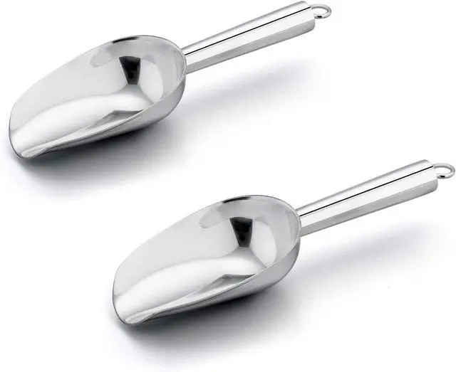 Main image of E-far Mini Ice Scoop Set of 2, 3 Ounce Stainless Steel Scoops for Freezer | Ideal for Ice Cube/Candy/Flour/Sugar, Metal Utility Scoop for Canister/Baking/Kitchen Pantry, Rust Proof & Dishwasher Safe
