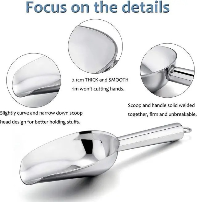 Alt view image 3 of 7 - E-far Mini Ice Scoop Set of 2, 3 Ounce Stainless Steel Scoops for Freezer | Ideal for Ice Cube/Candy/Flour/Sugar, Metal Utility Scoop for Canister/Baking/Kitchen Pantry, Rust Proof & Dishwasher Safe