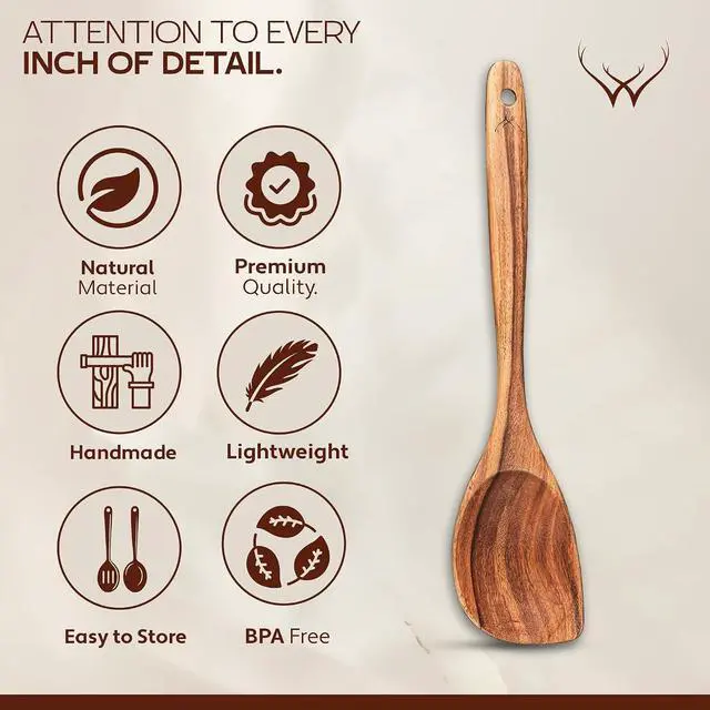 Alt view image 5 of 6 - CORNER Teak Wooden Spoon for Cooking With Teak Spoon Rest - Made of Premium Natural Teak Wood