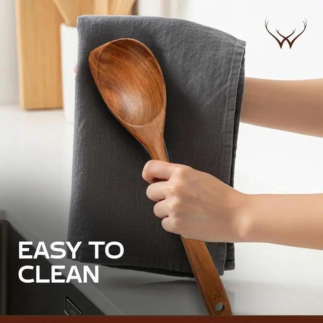 Alt view image 6 of 6 - CORNER Teak Wooden Spoon for Cooking With Teak Spoon Rest - Made of Premium Natural Teak Wood