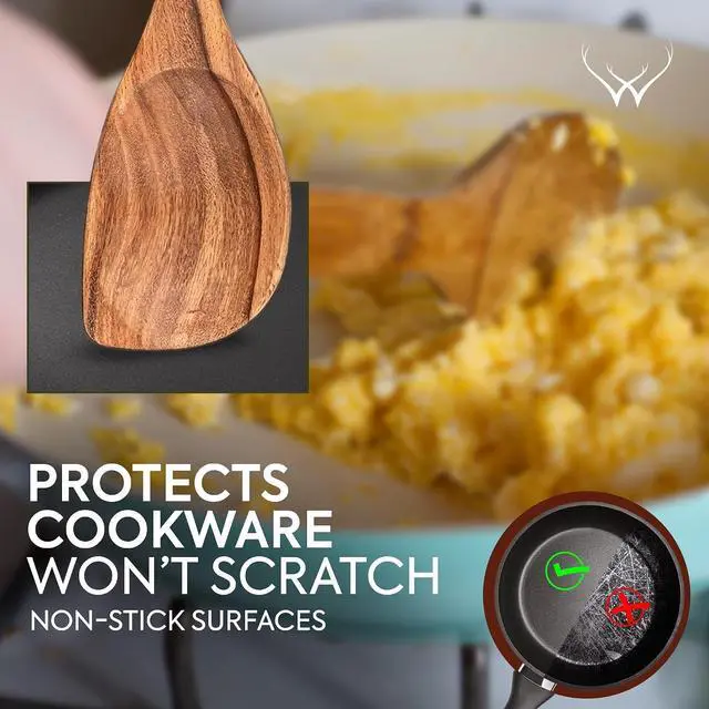 Alt view image 4 of 6 - CORNER Teak Wooden Spoon for Cooking With Teak Spoon Rest - Made of Premium Natural Teak Wood