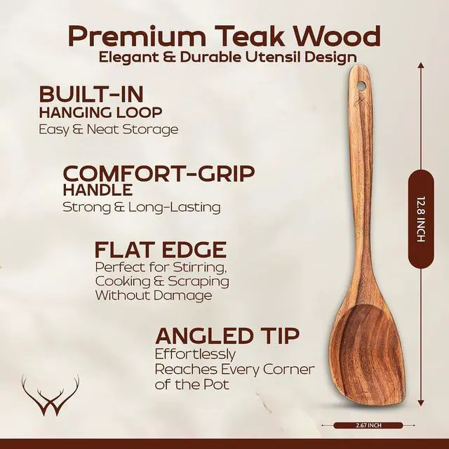 Alt view image 3 of 6 - CORNER Teak Wooden Spoon for Cooking With Teak Spoon Rest - Made of Premium Natural Teak Wood