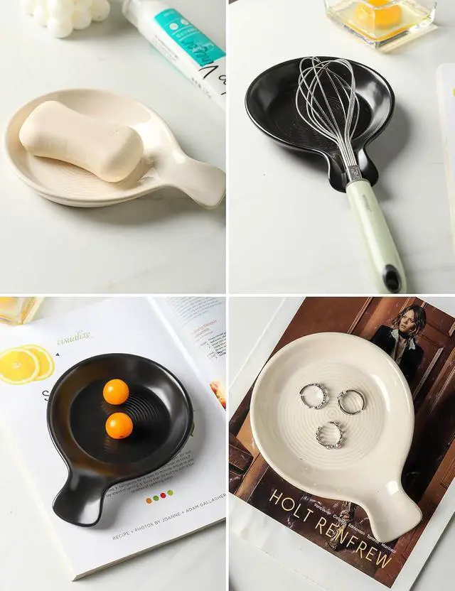 Alt view image 5 of 6 - Spoon Rest for Stove Top, Ceramic Spoon Holder for Kitchen Counter, Cooking Utensil Holder for Spoon Ladle Spatula, Matte Black