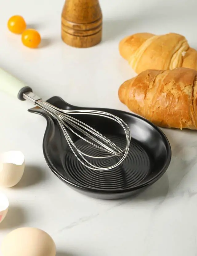 Alt view image 3 of 6 - Spoon Rest for Stove Top, Ceramic Spoon Holder for Kitchen Counter, Cooking Utensil Holder for Spoon Ladle Spatula, Matte Black