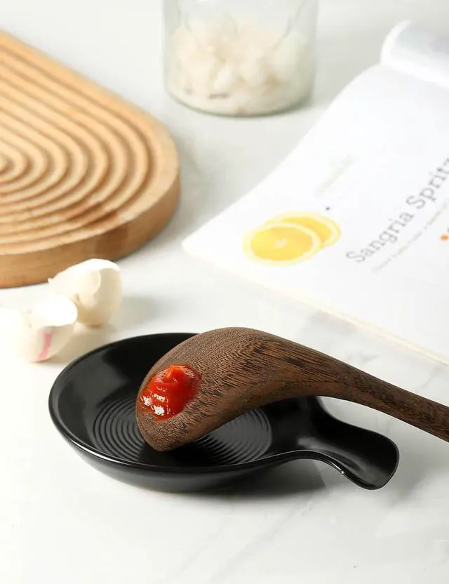 Alt view image 4 of 6 - Spoon Rest for Stove Top, Ceramic Spoon Holder for Kitchen Counter, Cooking Utensil Holder for Spoon Ladle Spatula, Matte Black