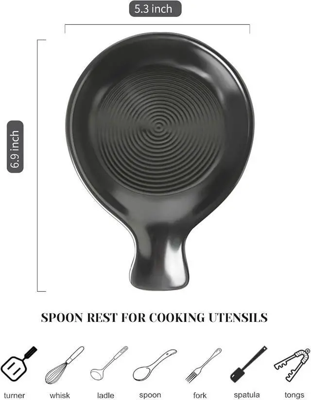 Alt view image 6 of 6 - Spoon Rest for Stove Top, Ceramic Spoon Holder for Kitchen Counter, Cooking Utensil Holder for Spoon Ladle Spatula, Matte Black