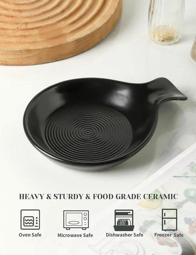 Alt view image 2 of 6 - Spoon Rest for Stove Top, Ceramic Spoon Holder for Kitchen Counter, Cooking Utensil Holder for Spoon Ladle Spatula, Matte Black