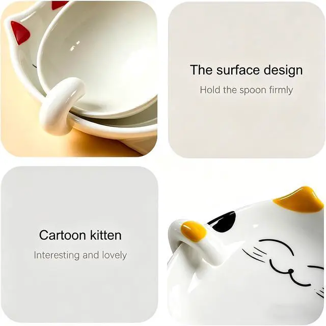 Alt view image 5 of 5 - Cat Spoon Rest, Ceramic Cute Spoon Holder Rest for Stove Top, Cat Kitchen Accessories, Stove Holder Utensil Spoon Rest for Kitchen Counter (Yellow)