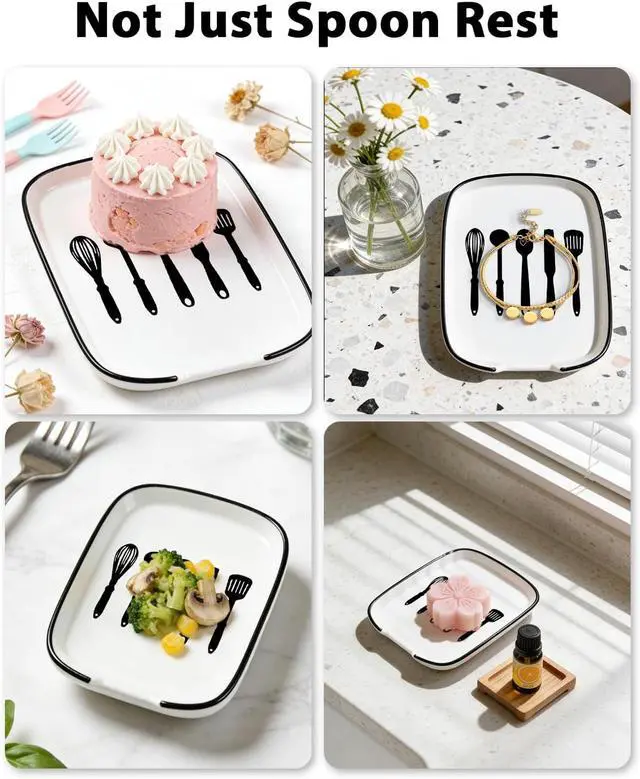 Alt view image 5 of 7 - Ceramic Spoon Rest for Stove Top, Funny Coffee Spoon Holder | Spoon Holder for Kitchen Counter Cooking Utensil Rest, Modern Farmhouse Kitchen Décor Accessories for Housewarming Gifts