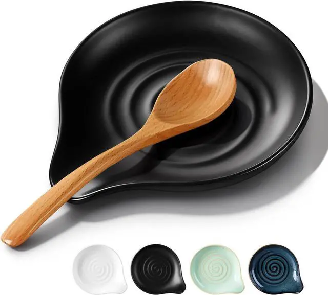 Main image of Herogo 5.1" Ceramic Spoon Rest for Stovetop & Countertop, Matte Black | Coffee Utensil Spoon Holder, Heat-Resistant, Easy to Clean, Kitchen Decor Accessory, Modern Farmhouse Kitchen Decor