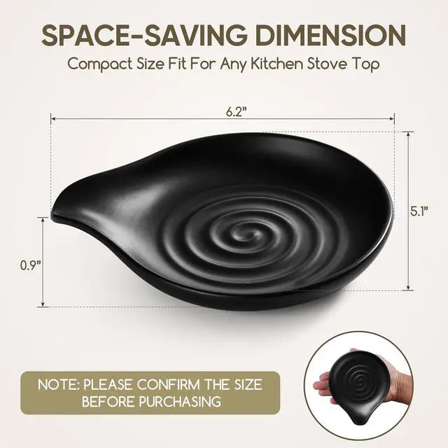 Alt view image 2 of 7 - Herogo 5.1" Ceramic Spoon Rest for Stovetop & Countertop, Matte Black | Coffee Utensil Spoon Holder, Heat-Resistant, Easy to Clean, Kitchen Decor Accessory, Modern Farmhouse Kitchen Decor