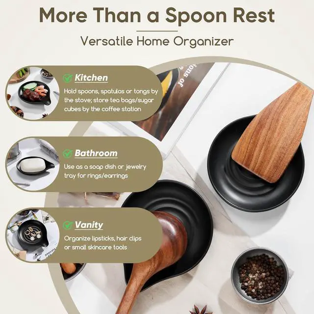 Alt view image 4 of 7 - Herogo 5.1" Ceramic Spoon Rest for Stovetop & Countertop, Matte Black | Coffee Utensil Spoon Holder, Heat-Resistant, Easy to Clean, Kitchen Decor Accessory, Modern Farmhouse Kitchen Decor