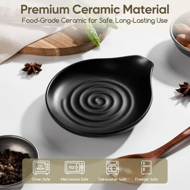 Alt view image 3 of 7 - Herogo 5.1" Ceramic Spoon Rest for Stovetop & Countertop, Matte Black | Coffee Utensil Spoon Holder, Heat-Resistant, Easy to Clean, Kitchen Decor Accessory, Modern Farmhouse Kitchen Decor