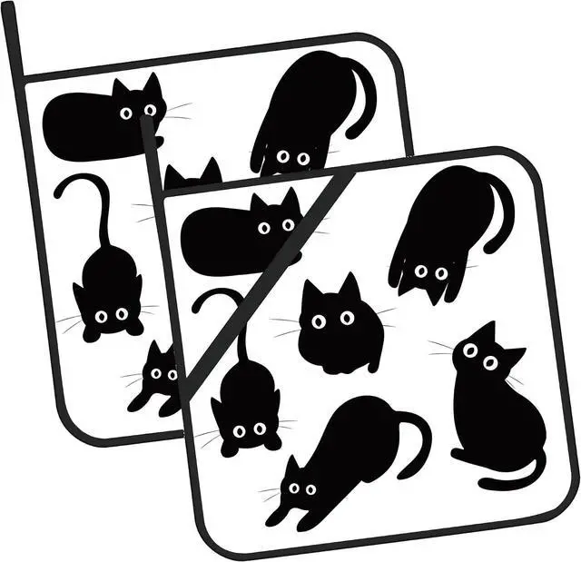 Main image of Cute Black Cat Pot Holders for Kitchen Heat Resistant Pot Holders Set of 2 Oven Hot Pads Pot Holders for Cooking Baking BBQ Gifts for Women
