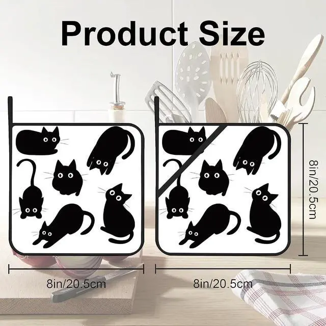 Alt view image 2 of 7 - Cute Black Cat Pot Holders for Kitchen Heat Resistant Pot Holders Set of 2 Oven Hot Pads Pot Holders for Cooking Baking BBQ Gifts for Women
