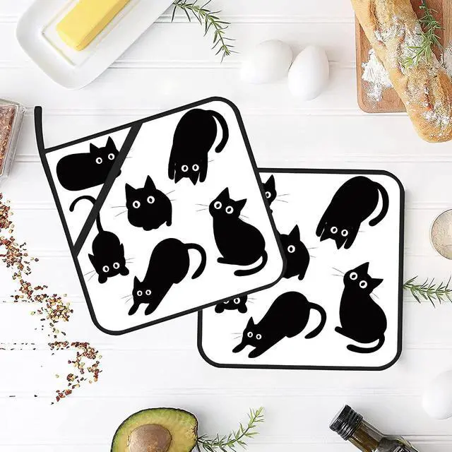Alt view image 4 of 7 - Cute Black Cat Pot Holders for Kitchen Heat Resistant Pot Holders Set of 2 Oven Hot Pads Pot Holders for Cooking Baking BBQ Gifts for Women