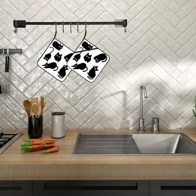 Alt view image 5 of 7 - Cute Black Cat Pot Holders for Kitchen Heat Resistant Pot Holders Set of 2 Oven Hot Pads Pot Holders for Cooking Baking BBQ Gifts for Women