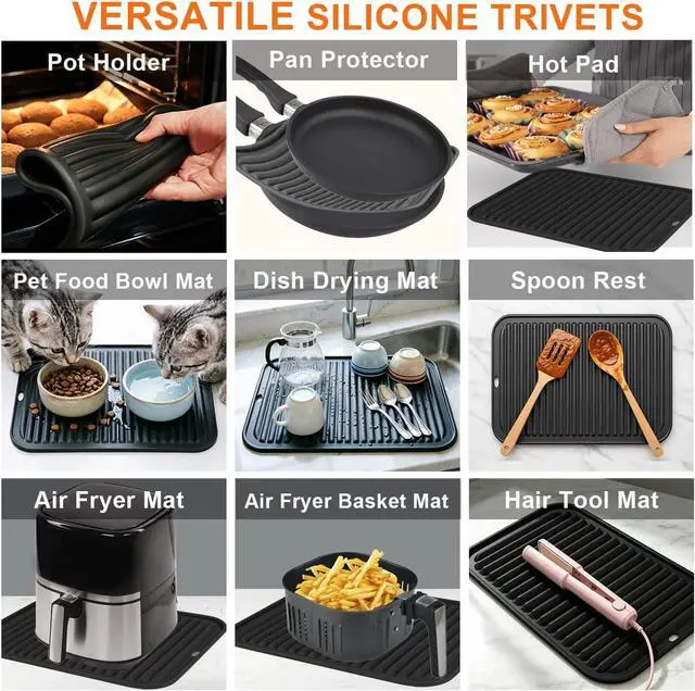 Alt view image 3 of 6 - Extra Large Silicone Trivets for Hot Pots and Pans 16x12 Inch, Heat Resistant Hot Pads for Countertops, Hot Dishes, Pot Holders for Kitchen, 1 Piece, Black