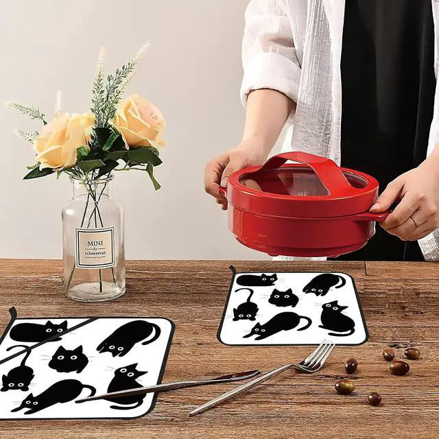 Alt view image 6 of 7 - Cute Black Cat Pot Holders for Kitchen Heat Resistant Pot Holders Set of 2 Oven Hot Pads Pot Holders for Cooking Baking BBQ Gifts for Women