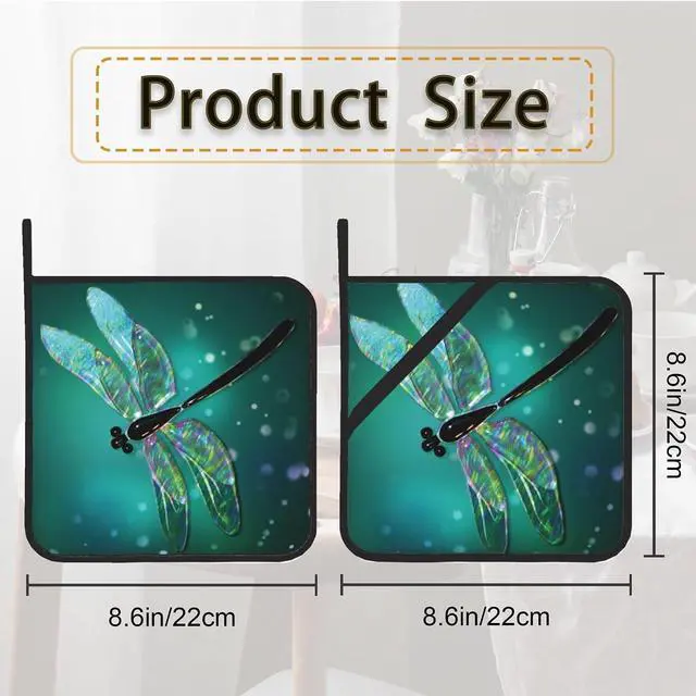 Alt view image 2 of 7 - Fantasy Green Dragonfly Pot Holder Set of 2,Heat Resistant Potholders Oven Hot Pads for Kitchen Cooking Baking BBQ