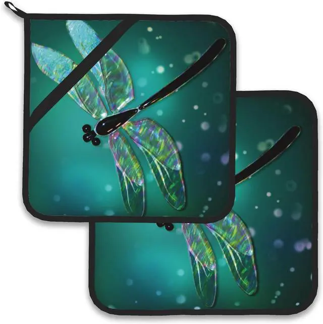 Main image of Fantasy Green Dragonfly Pot Holder Set of 2,Heat Resistant Potholders Oven Hot Pads for Kitchen Cooking Baking BBQ