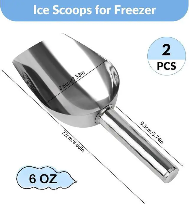 Alt view image 2 of 7 - 2 Pcs Ice Scoop, 6 Oz Metal Ice Scoop, Ice Scoops for Freezer | Stainless Steel Small Scoops with Round Bottom. Ice Scooper for Ice Machine Kitchen Flour Bar Party Wedding Pet Dog Food