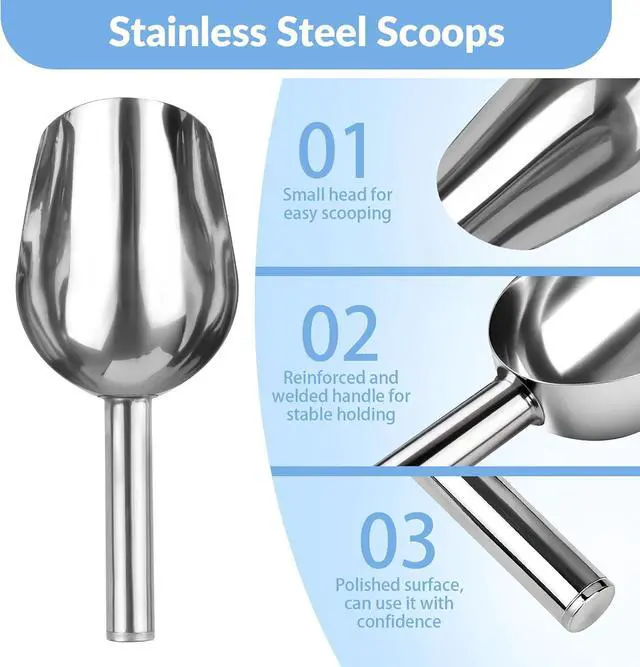 Alt view image 3 of 7 - 2 Pcs Ice Scoop, 6 Oz Metal Ice Scoop, Ice Scoops for Freezer | Stainless Steel Small Scoops with Round Bottom. Ice Scooper for Ice Machine Kitchen Flour Bar Party Wedding Pet Dog Food