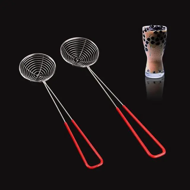 Alt view image 2 of 6 - 2Pcs Stainless Steel Strainer Spoons Boba Spoon Scoop Hot Pot Strainer Spoons Ladle Wire Cooking Skimmers Spoon with Handle for Hot Pot, Meatball, Kitchen Baking Oil Filter, 2 Sizes