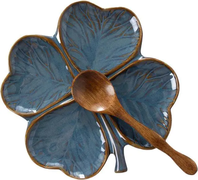 Main image of Ceramic Spoon Rest for Stove Top, Spoon Holder for Kitchen Countertop | Cute Four Leaf Clover Shaped, Cooking Spoon Rest Table Decor (Blue)