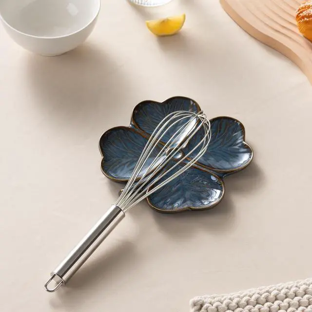 Alt view image 3 of 7 - Ceramic Spoon Rest for Stove Top, Spoon Holder for Kitchen Countertop | Cute Four Leaf Clover Shaped, Cooking Spoon Rest Table Decor (Blue)