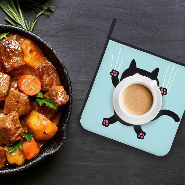 Alt view image 5 of 7 - Funny Black Cat Pot Holder Set of 2,Heat Resistant Potholders Oven Hot Pads for Kitchen Cooking Baking BBQ