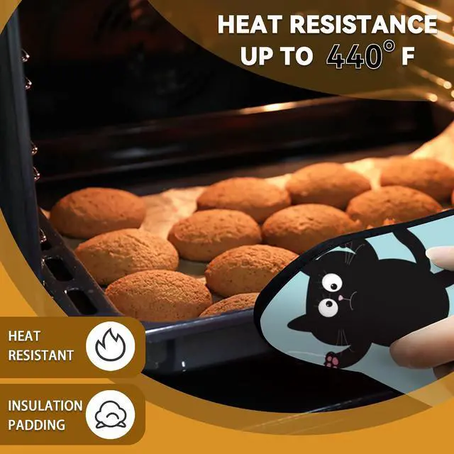Alt view image 7 of 7 - Funny Black Cat Pot Holder Set of 2,Heat Resistant Potholders Oven Hot Pads for Kitchen Cooking Baking BBQ