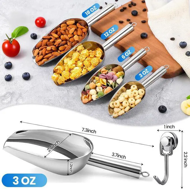 Alt view image 2 of 7 - OLESBUR 3oz Stainless Steel Ice Scoop for Freezer with Magnetic Hook Dishwasher Safe Ice Scooper for Ice Machine Metal Scoop for Ice Bucket, Dog Food, Flour, Canisters