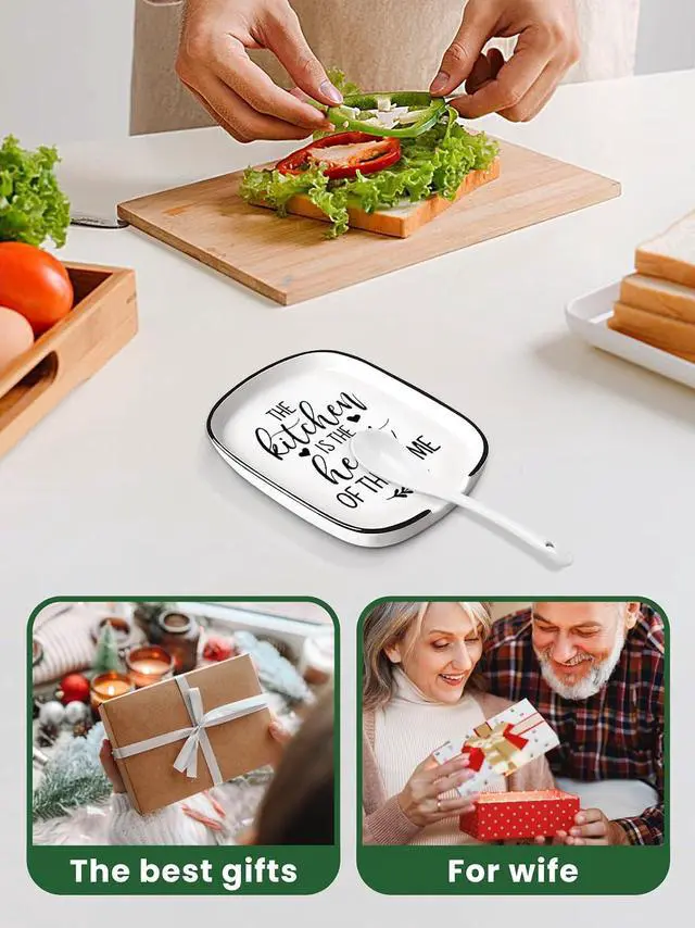 Alt view image 6 of 6 - Funny The Kitchen Is The Heart of The Home Spoon Rest, Ceramic Spoon Rest for Stove Top, for Cooking Lovers Grandma Women Mom Housewarming Gifts