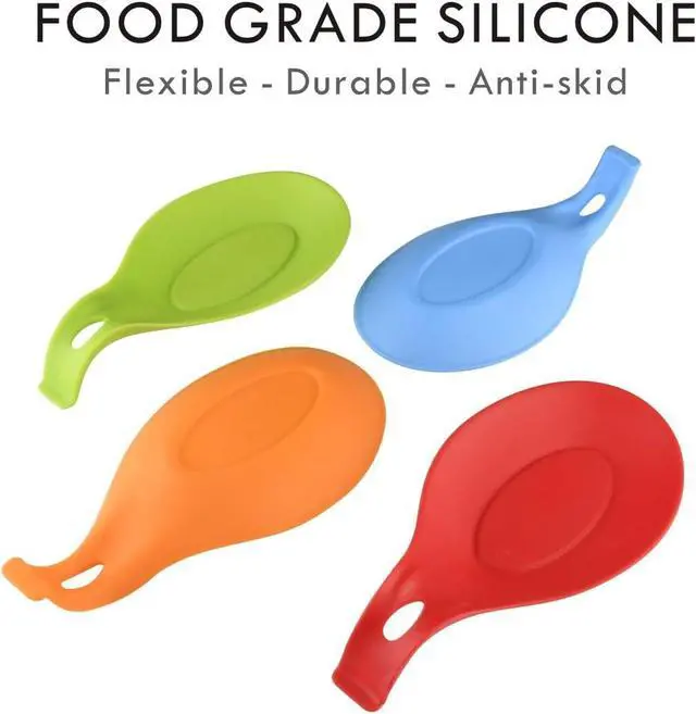 Alt view image 2 of 7 - iNeibo Silicone Spoon Rest for Stove Top Set of 4 Heat-Resistant | Cooking Spoon Rest for Spatula, Spoons or Tongs, Framhouse Decor, Housewarming Gifts